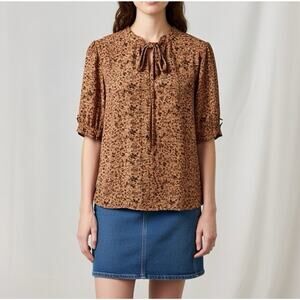 Faith & Joy Top XL Boho Ditsy Floral Blouse Tie Pussybow Puff Secretary